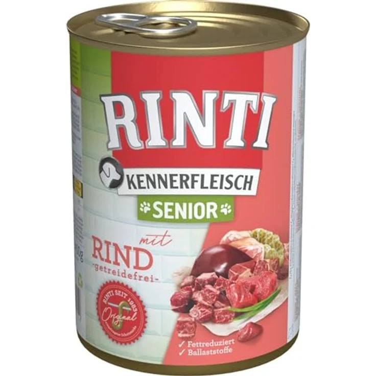 Rinti Kennerfleisch Senior Rind, Hunde-Nassfutter mit 25% Rind, 12 x 400g Packungen