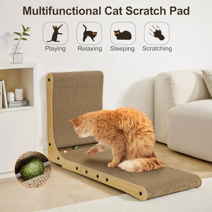 Gimars L-förmiges Kratzbrett für Katzen, 68 cm, stabil und langlebig, mit Minzball, platzsparendes Design zum Schutz von Möbeln – Bild 4