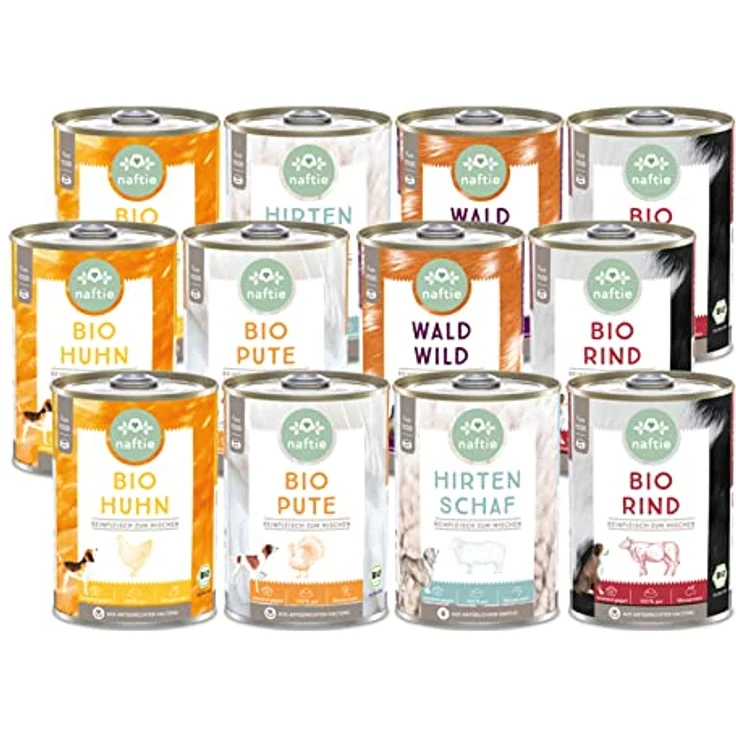 naftie Bio Hundefutter Reinfleischdosen Mischpakete, 100% Reinfleisch pur, glutenfrei & getreidefrei, 12x 400g – Bild 1