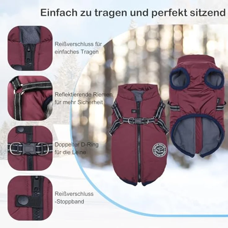 Savlot Hundejacke Winterjacke, wasserdicht und reflektierend, ärmellos mit Reißverschluss und Brustgurt - Lila, XS – Bild 5
