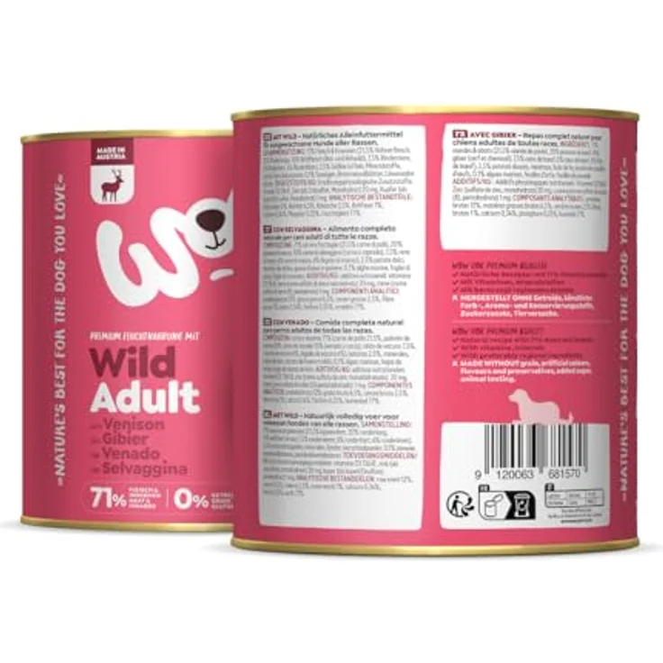WOW Adult 6 x 800 g - Wild, Hochwertiges Hundefutter mit Rind, Lachs, Pute, Wild und Lamm, ohne Getreide, reich an Proteinen und Vitalstoffen – Bild 2