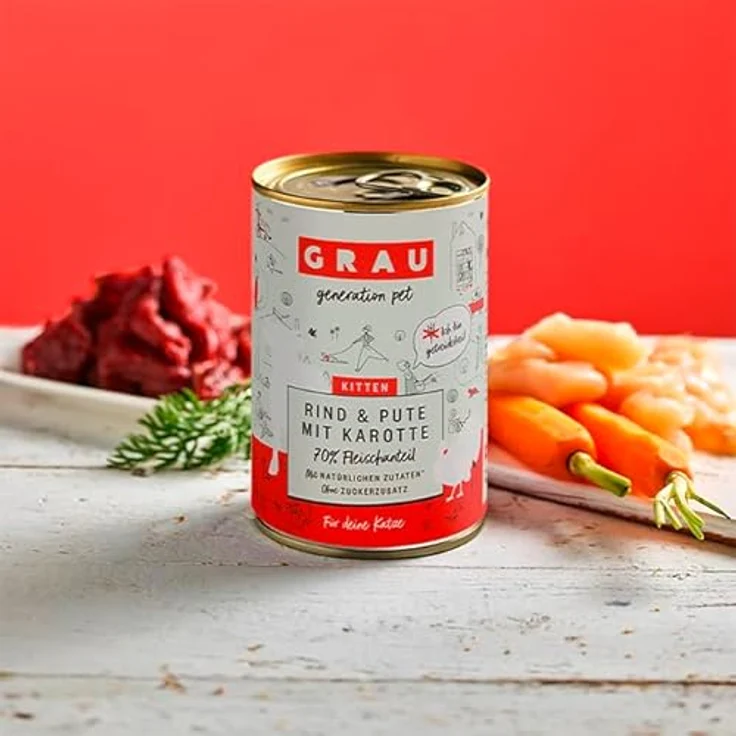 GRAU – das Original – Nassfutter für Katzen – Kitten – Rind, Pute & Karotte, 6er Pack (6 x 200 g), getreidefrei, für Kitten – Bild 2