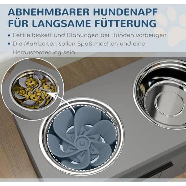 PawHut Futternapf Erhöhte Futterstation mit 2 Edelstahlschüsseln, Anti-Schling-Matte, Edelstahl, für große und extra große Hunde, Grau – Bild 4