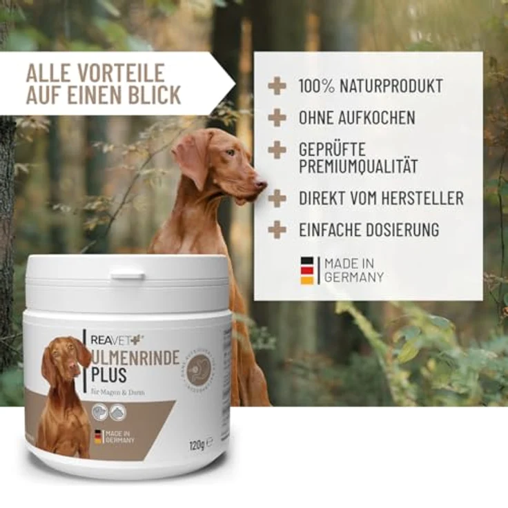 ReaVET Ulmenrinde Plus, stark schleimendes Pulver ohne Aufkochen für Hunde & Katzen, 120g, naturrein in Premiumqualität, unterstützt Verdauung und Darmflora – Bild 3
