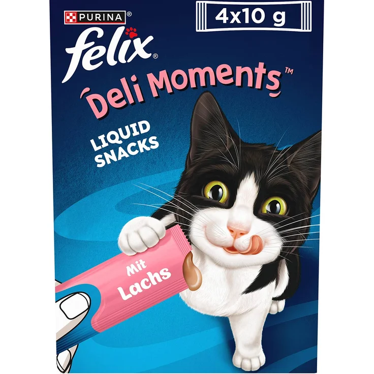 Felix Deli Moments Lachs, Katzenleckerlis in 4x10 g Portionspackungen, cremig und genussvoll