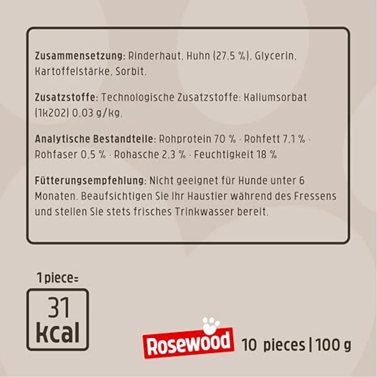 Rosewood Trio Sticks Huhn Small, Feste Kaustangen aus Rinderhaut für kleine Hunde, fördert die Zahngesundheit, ohne Getreide und Gluten, 6er Pack (6x100 g) – Bild 4