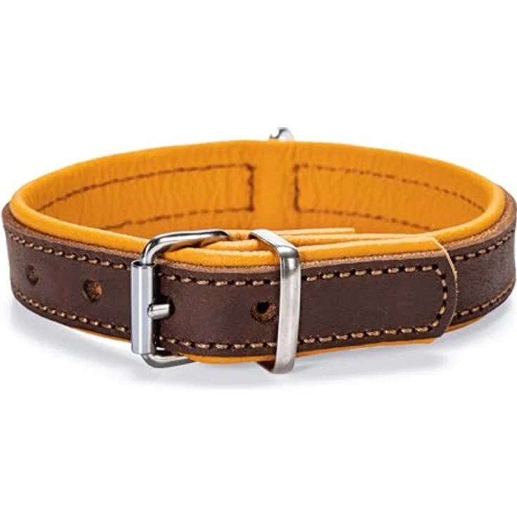 Karlie Rondo Hundehalsband, Breit, Braun/Cognac, Leder mit weichem Nappaleder und verchromten Beschlägen, 57x3,2 cm – Bild 1