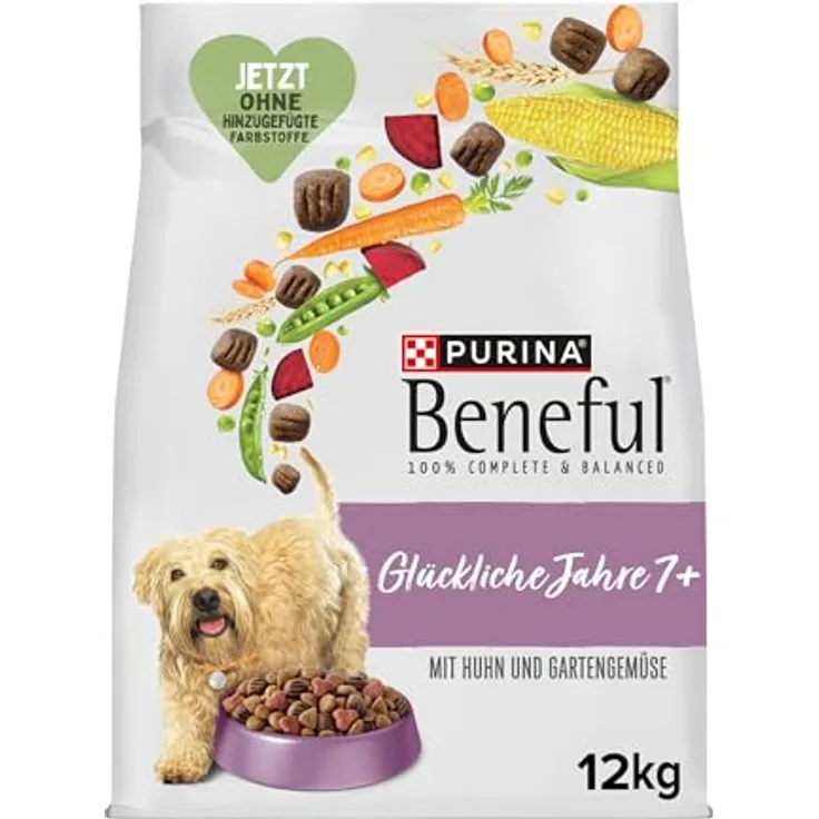 PURINA BENEFUL Glückliche Jahre 7+, Hunde-Trockenfutter mit Huhn und Gemüse, 12 kg, für Senioren