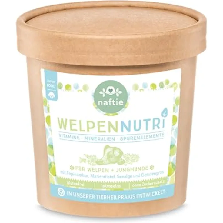 naftie WelpenNutri Nährstoffe Vitamin & Mineralien Mix für Welpen und Junior-Hunde, 250g, geschmacksneutral, vegan, unterstützt Wachstum & Immunsystem
