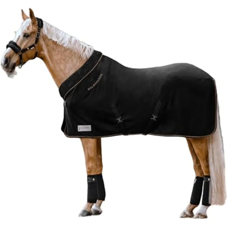WALDHAUSEN Fleecedecke modern, rosé mit antiallergischem Synthetik-Fell-Kragen, 125cm, schwarz/Gold – Bild 1