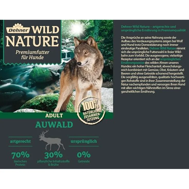 Dehner Wild Nature Hundefutter Auwald, Nassfutter getreidefrei / zuckerfrei für ausgewachsene Hunde, Geflügel / Wild, 6 x 800 g Dose (4.8 kg) – Bild 2