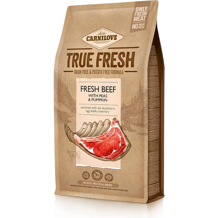 Carnilove Dog Adult True Fresh, Trockenfutter mit frischem Rindfleisch, getreide- und kartoffelfrei, 4kg