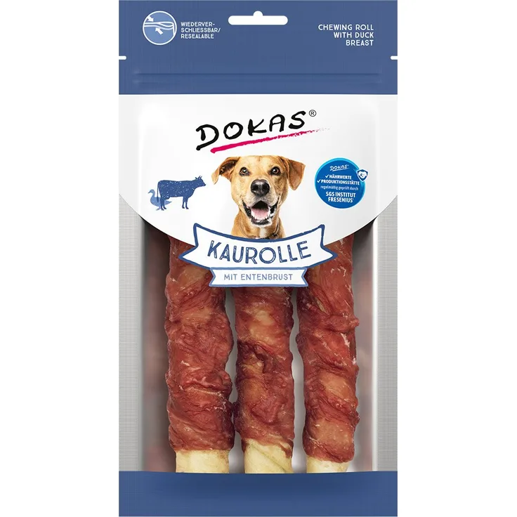Dokas Kaurolle mit Entenbrust Medium 150g, langlebiger Hundesnack zur Zahnpflege
