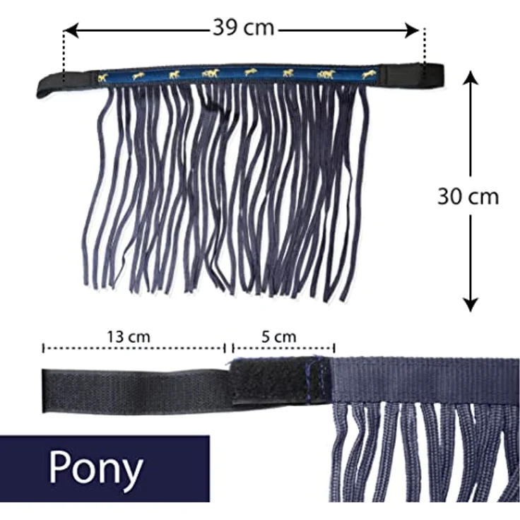 Pferdelinis Fliegenfransen Fliegenmaske mit Klettverschluss, effektiver Insektenschutz für Shetty, Pony, Cob, Warmblut, blau – Bild 4