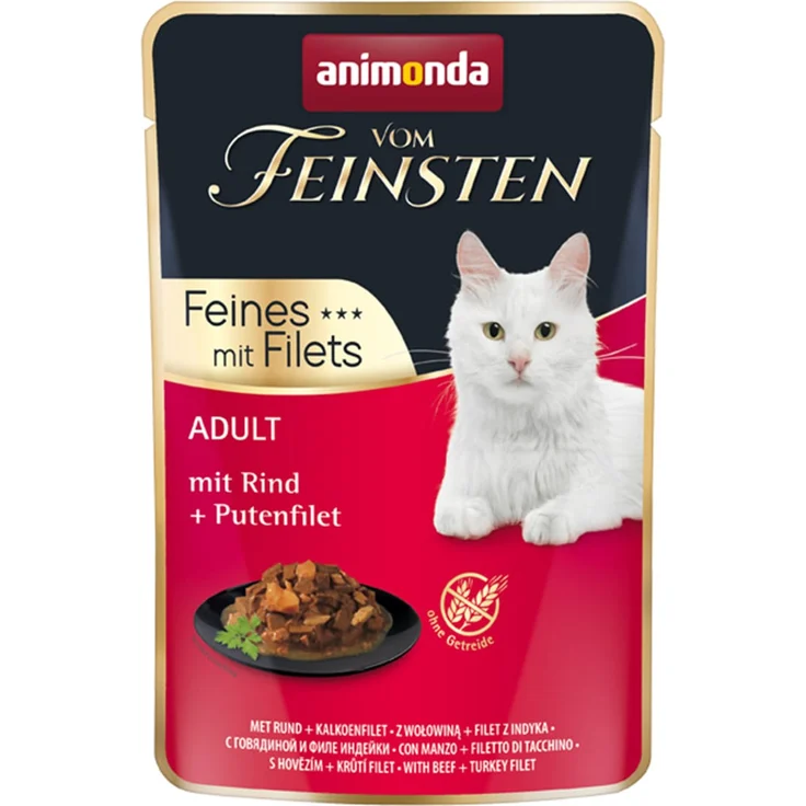 animonda vom Feinsten Adult, Nassfutter mit Rind und Putenfilet, 18 x 85g für ausgewachsene Katzen