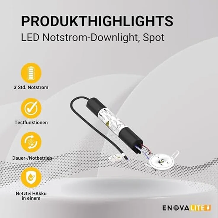 ENOVALITE LED Einbaustrahler, 3h Notstrom-Akku, Test-Funktion, Dauer- und Notbetrieb, 40-45mm Einbauleuchte für Notausgang und Rettungsweg EXIT – Bild 2