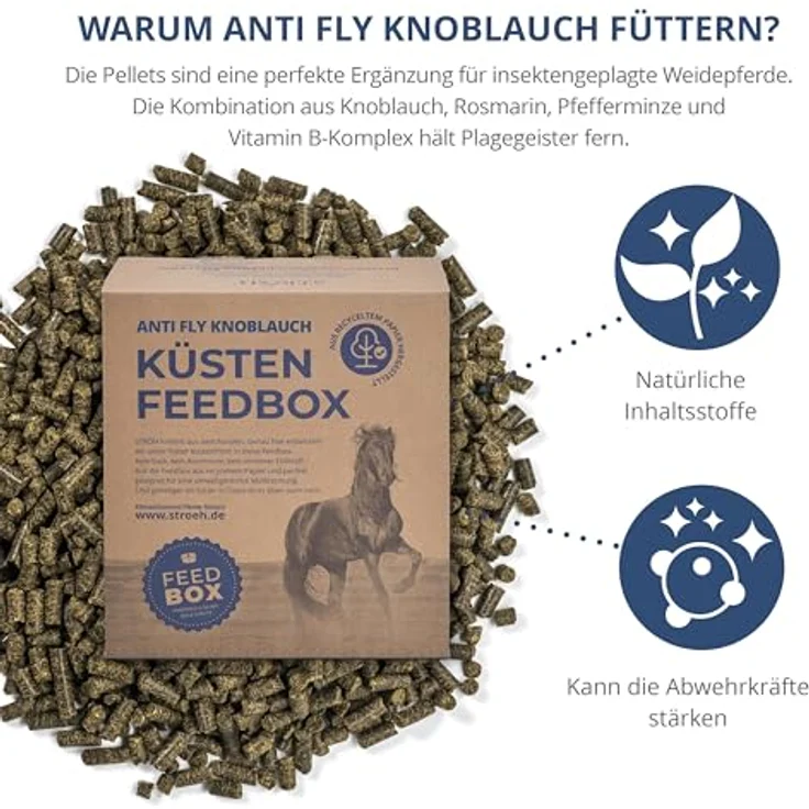 STRÖH Anti-Fly Knoblauch Pellets (3 kg) • Insektenabwehr Futter für Weidepferde mit Kräutern & Vitamin B-Komplex • Natürlicher Insektenschutz ohne Chemie • Plastikfreie Verpackung – Bild 3