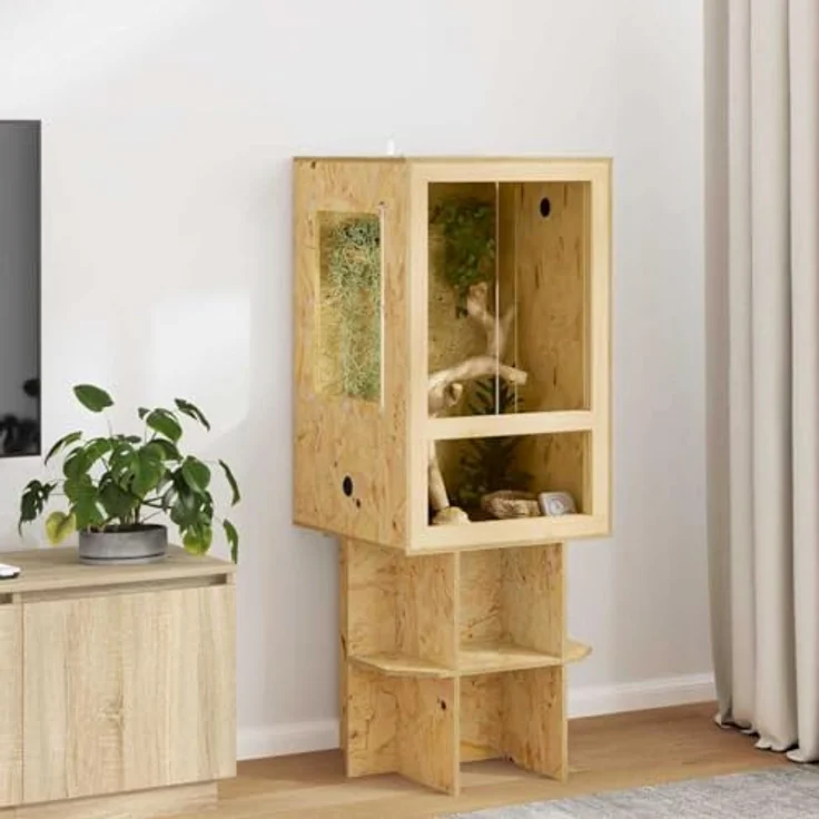 vidaXL Terrarium 50 x 50 x 80 cm, braun, aus OSB mit Thermometer für Reptilien und Amphibien, langlebig und vielseitig – Bild 2