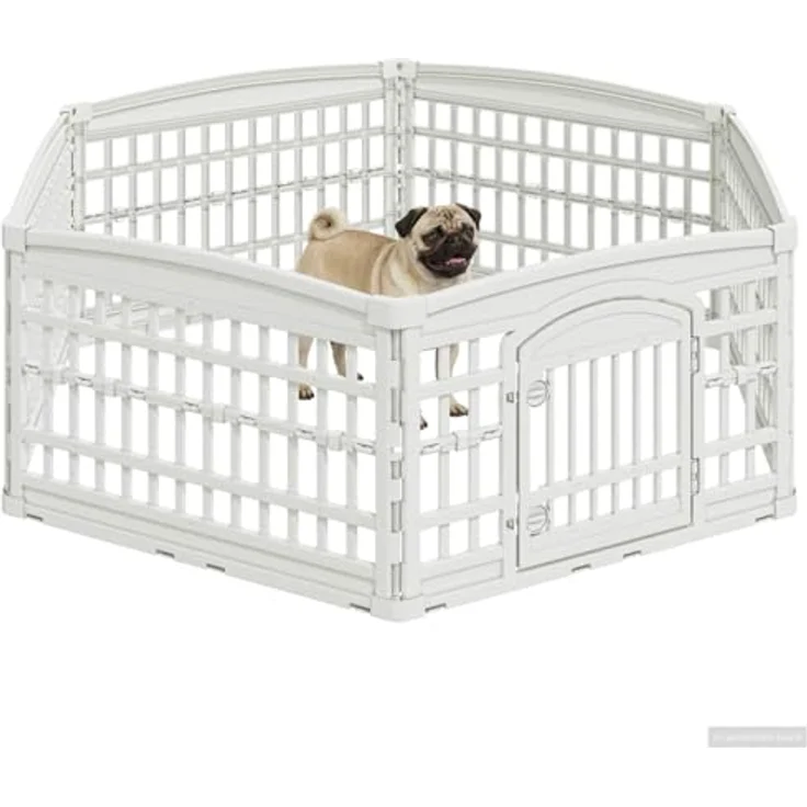 vidaXL Freigehege 6-Panel-Hundespielplatz 177,5 x 154,5 x 58 cm, wetterbeständig, klappbar, Kunststoff Weiß – Bild 1
