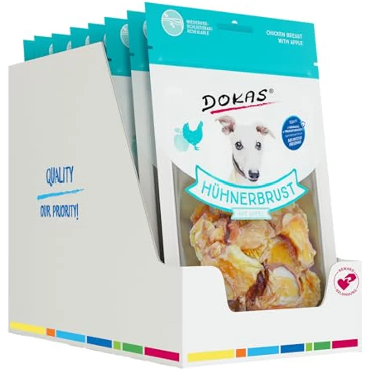Dokas Kausnack Hühnerbrust mit Apfel, Sparpaket 12 x 70 g, hochwertiger Hundesnack ohne Zucker und Konservierungsstoffe, wiederverschließbarer Beutel – Bild 2