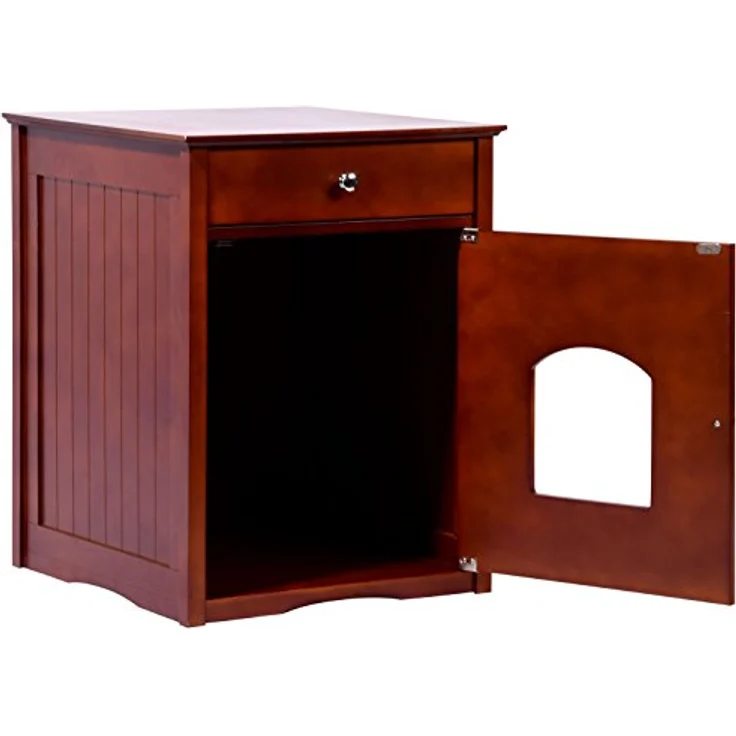 dobar Katzenschrank "Mohrle", Massivholz Katzenhaus mit Schublade für Katzenklo, 52 x 48 x 63 cm, Braun, extra Stauraum und Haken für Utensilien – Bild 3
