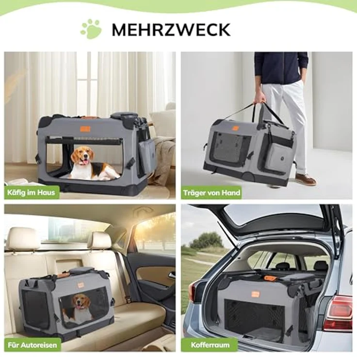 Morpilot Hundebox faltbar, robuste Haustiertransportbox 80x58x58cm, atmungsaktiv mit Ausbruchssicherung und Tragegriff – Bild 4