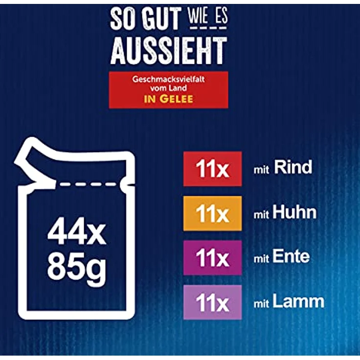 FELIX So gut wie es aussieht Geschmacksvielfalt vom Land in Gelee, Katzen-Nassfutter, 44 x 85g Portionsbeutel, ohne Konservierungsstoffe, mit Rind, Huhn, Ente und Lamm – Bild 5