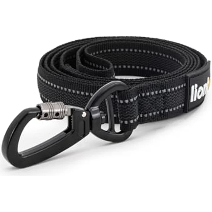 lionto Führleine für Hunde, 120 cm, gummierte Leine mit Handschlaufe, 360° Metallkarabiner, Sicherheitsverschluss, reflektierend, wetterfestes Nylon, schwarz – Bild 1