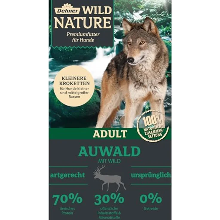 Dehner Wild Nature Hundefutter Auwald, getreidefreies und zuckerfreies Trockenfutter für ausgewachsene Hunde, 12 kg, hohe Fleischanteile, speziell für kleinere und mittlere Rassen – Bild 3
