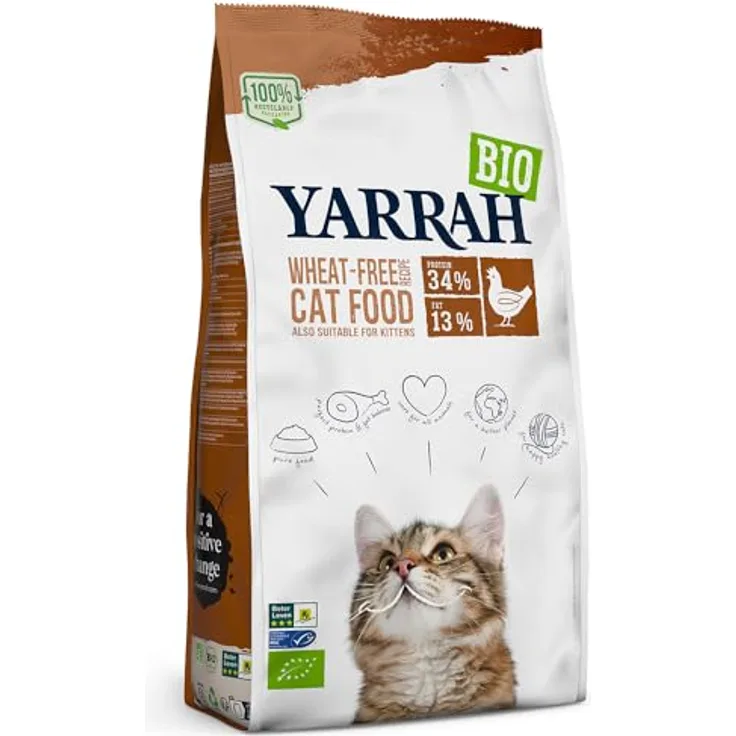 Yarrah Trockenfutter getreidefrei mit Huhn & Fisch für Katzen, Bio, 0,8 kg, 6er Pack