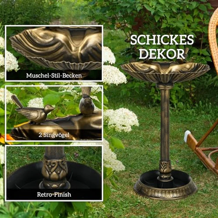 Outsunny Vogeltränke mit 2 Becken, winterfest und frostresistent, Kunststoff in Bronze, 49,5L x 38B x 81H cm – Bild 4