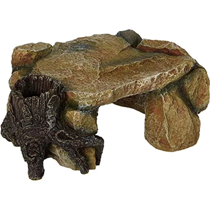 Trixie Aquariendekoration Felsplateau mit Baumstamm, langlebig aus Polyesterharz, 16,5x25x9,5 cm, auch für Terrarien geeignet