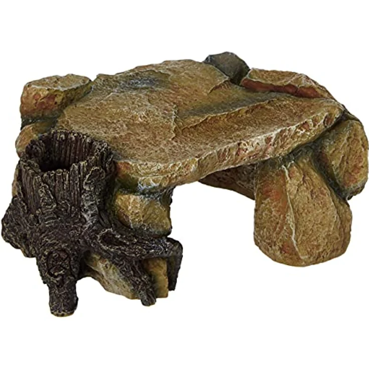 Trixie Aquariendekoration Felsplateau mit Baumstamm, langlebig aus Polyesterharz, 16,5x25x9,5 cm, auch für Terrarien geeignet – Bild 1