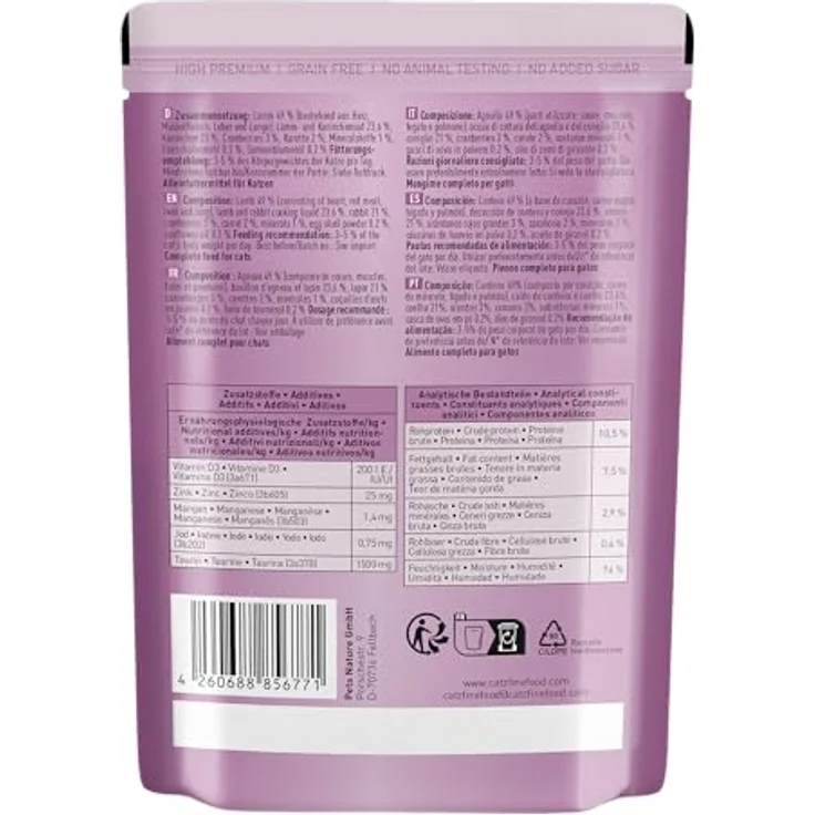 catz finefood N° 11 Lamm & Kaninchen, Premium Katzen-Nassfutter ohne Getreide und Zucker, 6 x 300g Beutel mit hohem Fleischanteil – Bild 2