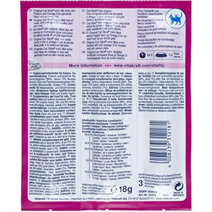 Vitakraft Katzensticks Mini Fisch mit Omega, 10 Stück - Ergänzungsfuttermittel für gesunde Haut und Fell, ohne künstliche Geschmacksverstärker und Zucker – Bild 3