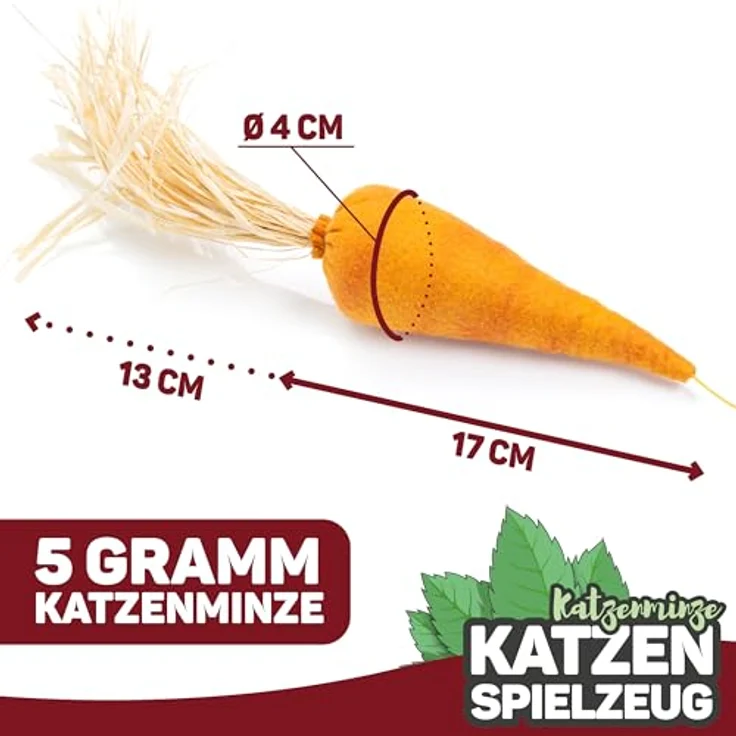 CanadianCat Company Katzenspielzeug | Handgefertigte Karotte mit Katzenminze, 5 x 5 x 17 cm, orange – Bild 2