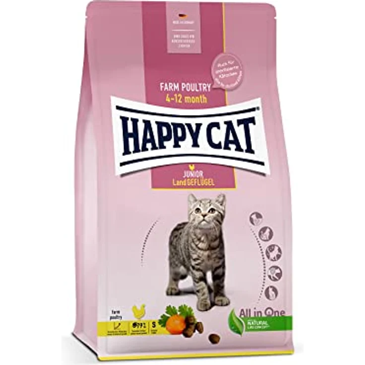 Happy Cat Young Trockenfutter Katze Junior, Land-Geflügel, 300 g, für heranwachsende Kätzchen mit Vitamin C und Zink – Bild 1