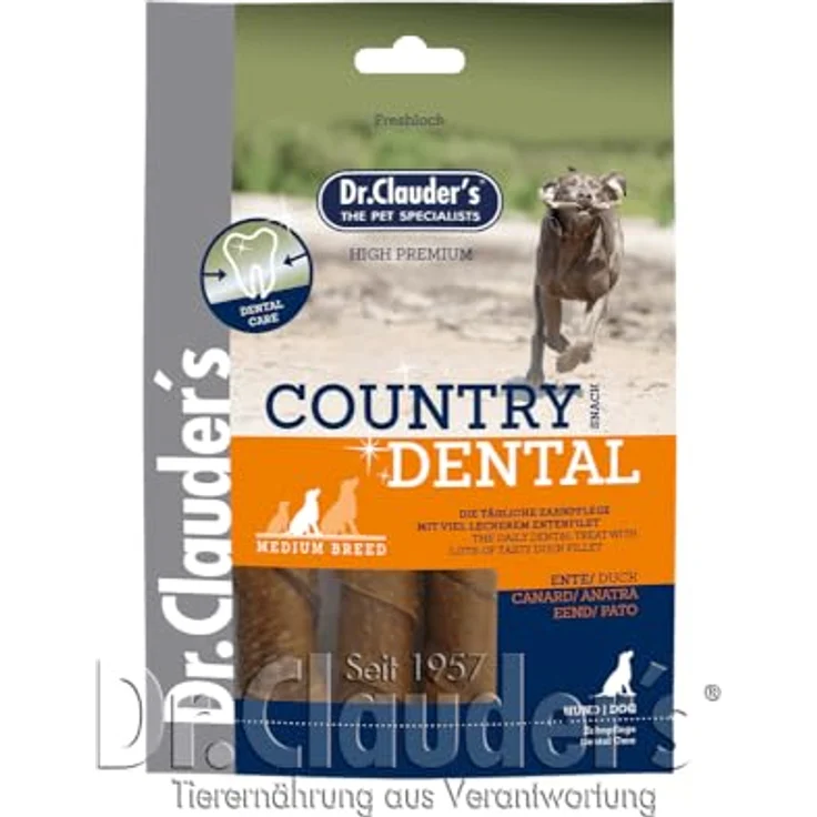 Dr.Clauder's Country Dental Snack Ente, Kausnack für mittelgroße Hunde mit 65,5% Schweinerohhaut und 29,7% Entenfleisch, 120 g – Bild 4