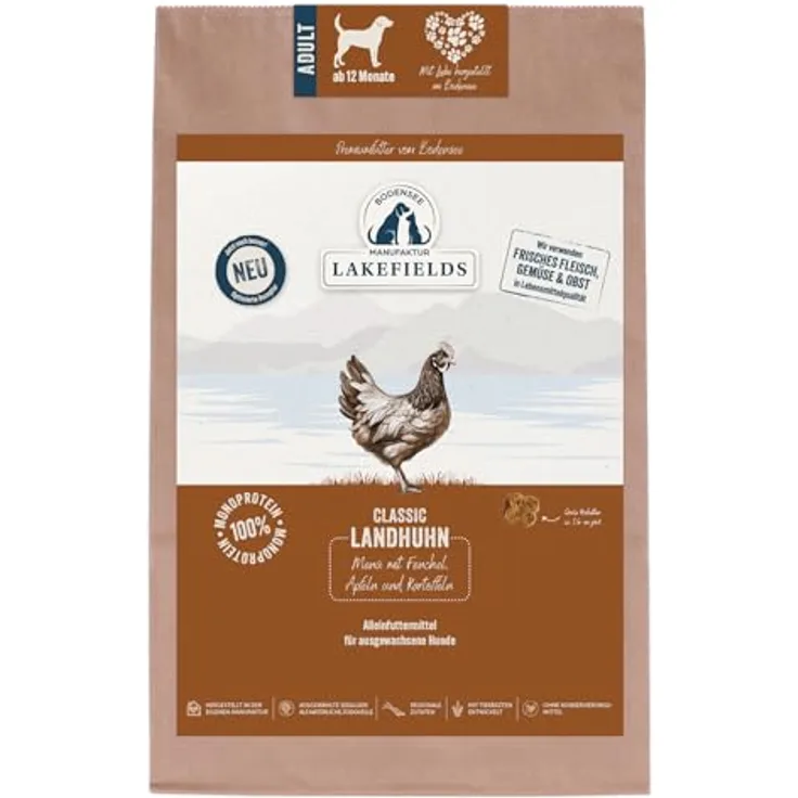 Lakefields Classic Hundefutter trocken, 60% Huhn, 2,5kg, getreidefreies Futter in Lebensmittelqualität mit Fenchel, Karotten & Kartoffeln, schonend gebacken