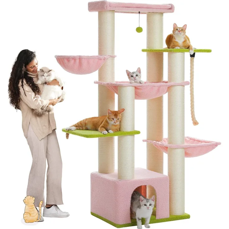 Purpurra Kratzbaum Extra-Dick Stämme XXL Stabil für große Katzen, 114/170 cm mit Höhle und Plattformen, mehrere Farben erhältlich