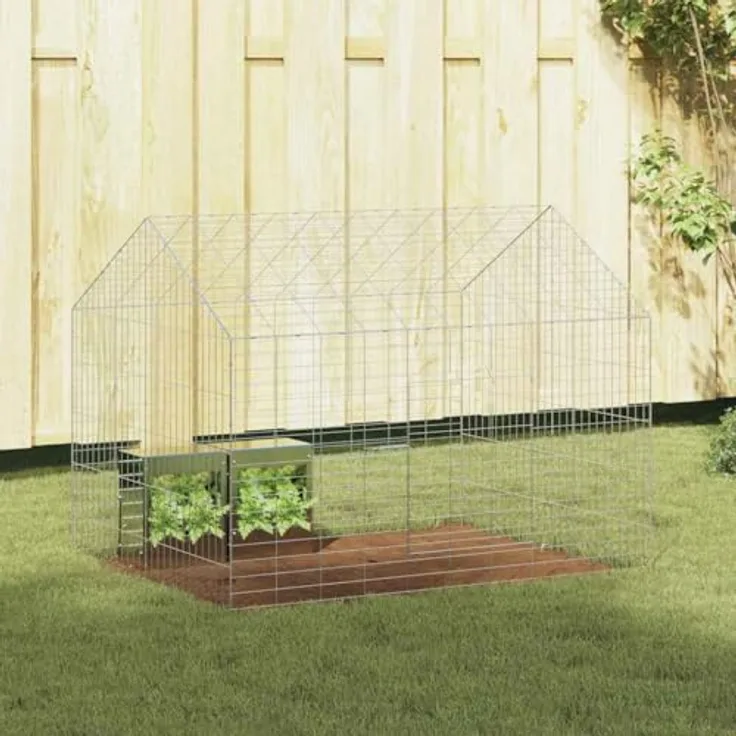 vidaXL Hasenkäfig Silber 400 x 78 x 78 cm, Modernes Design aus verzinktem Stahl, wetterfest und ideal für Garten und Terrasse