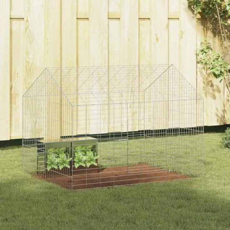 vidaXL Hasenkäfig Silber 400 x 78 x 78 cm, Modernes Design aus verzinktem Stahl, wetterfest und ideal für Garten und Terrasse – Bild 1