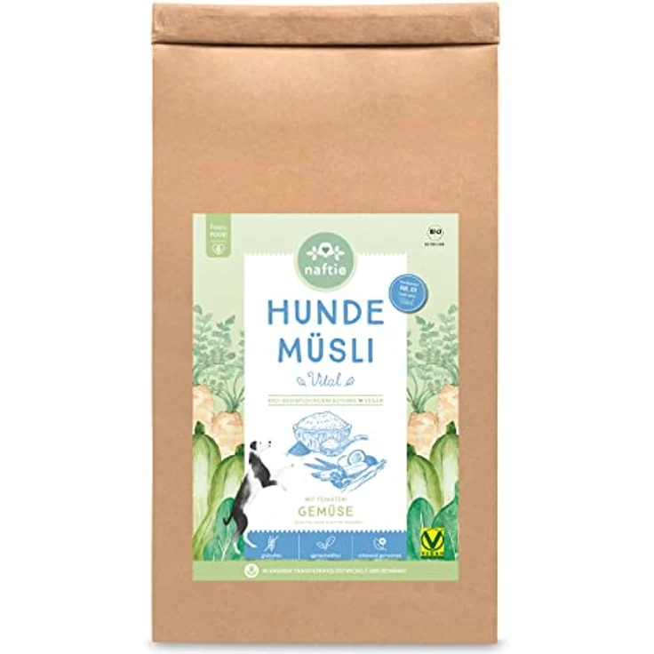 naftie Bio Hundeflocken Hundemüsli Vital mit Gemüse, Flocken-Mix mit Hirse-, Kokos- und Karottenflocken, glutenfrei, 3kg – Bild 1