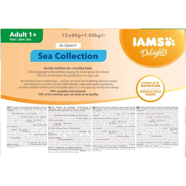 IAMS Delights Sea Collection Katzenfutter Nass, Multipack mit 4 Fischsorten (Lachs, Thunfisch, Makrele, Seefisch) in Sauce, 12 x 85g für Katzen ab 1 Jahr – Bild 2