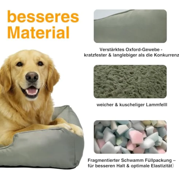 Zedelmaier ergonomisches Hundebett für mittelgroße Hunde, L 90×64 cm, olivgrün, robustes Oxford-Gewebe, abnehmbarer Bezug, wasserdicht und rutschfest – Bild 3