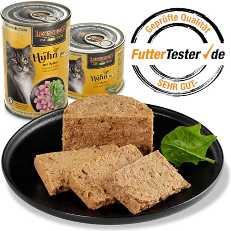 LEONARDO Katzen Nassfutter Superior Selection, Huhn mit Spinat, getreidefrei, ohne Zucker, 6x200g Dose, für ausgewachsene Katzen, Made in Germany – Bild 4