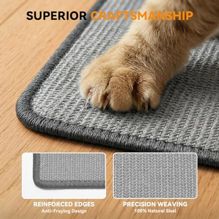 Gimars Sisal Kratzmatte 2er Set für Katzen, 50x30cm, selbstklebend, rutschfest, grau, Kratzschutz für Sofa & Wand – Bild 2