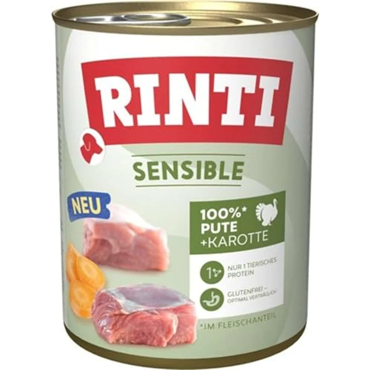 Rinti Sparpaket RINTI Sensible, Hunde-Nassfutter mit Pute & Karotte, 24 x 800g, glutenfrei und ohne künstliche Zusatzstoffe