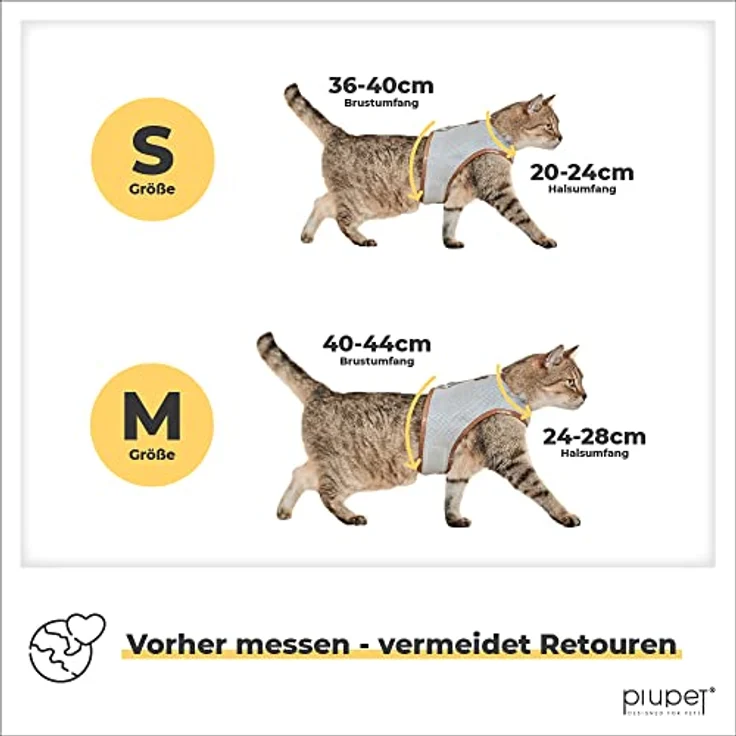PiuPet Katzengeschirr und Leine (M), Ausbruchsicheres Geschirr für Kätzchen und kleine Hunde, 1,2 m, grau – Bild 5