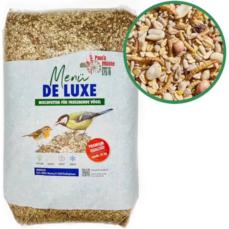 Pauls Mühle Wildvogelfutter Deluxe, Ganzjahresfutter für Wildvögel, 25 kg – Bild 2